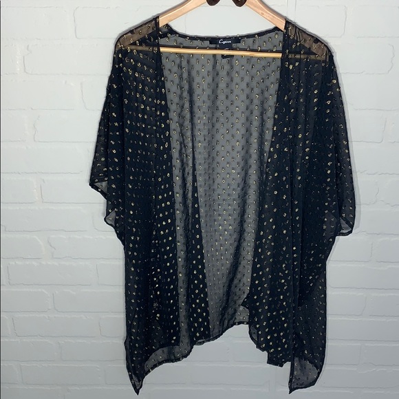 Cejon NWOT sheer black gold dot duster kimono Cejon NWOT sheer black gold dot duster kimono
